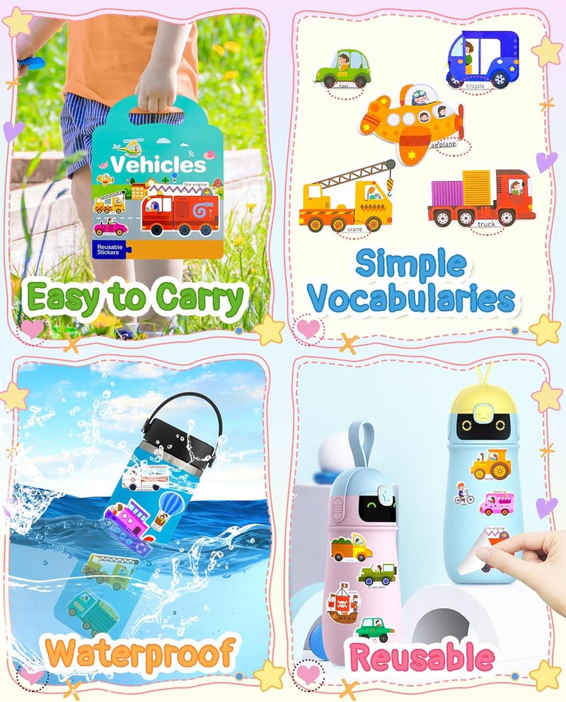 Benresive Reusable Sticker Books for Kids, Sticker Books for Toddlers, Toddler Travel Toys Activities Crafts Ages 3 and Up Birthday Gifts - Vehicle - Image 5